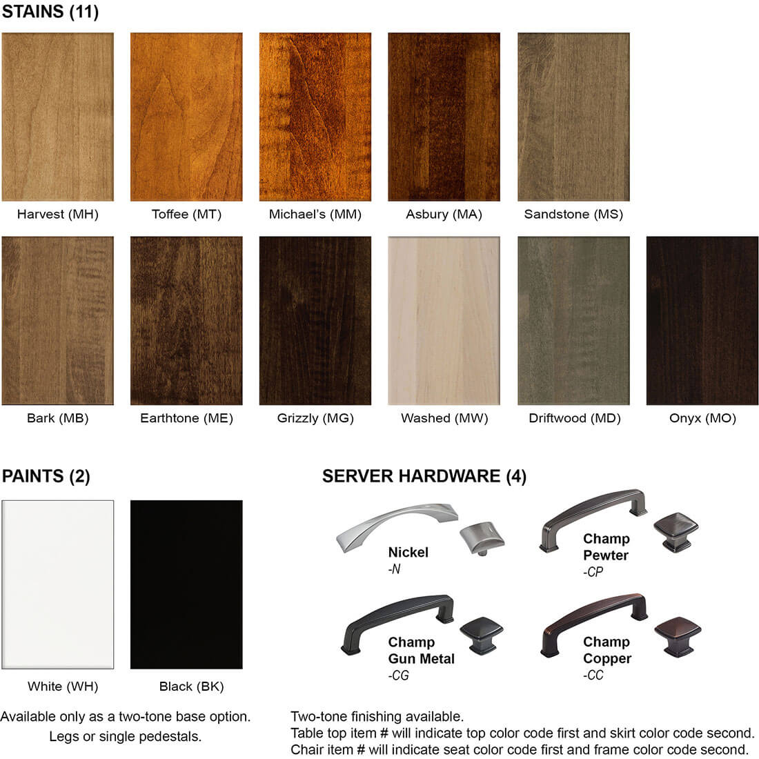 Archbold Furniture Amish Essentials Maple Stains Paints Handles and Knobs