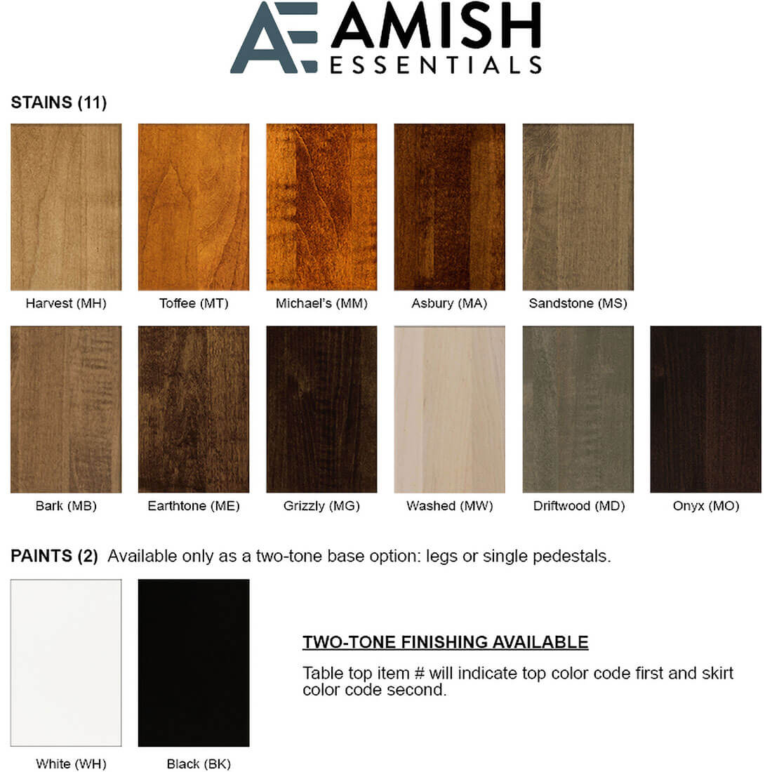 Archbold Furniture Amish Essentials Maple Stains and Paints Tables