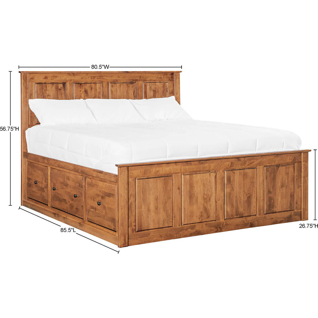 Archbold Furniture Shaker King Shaker Chest Bed Tall 6 Drawer 3 Drawer Pedestal and Raised Panel HB FB Specs