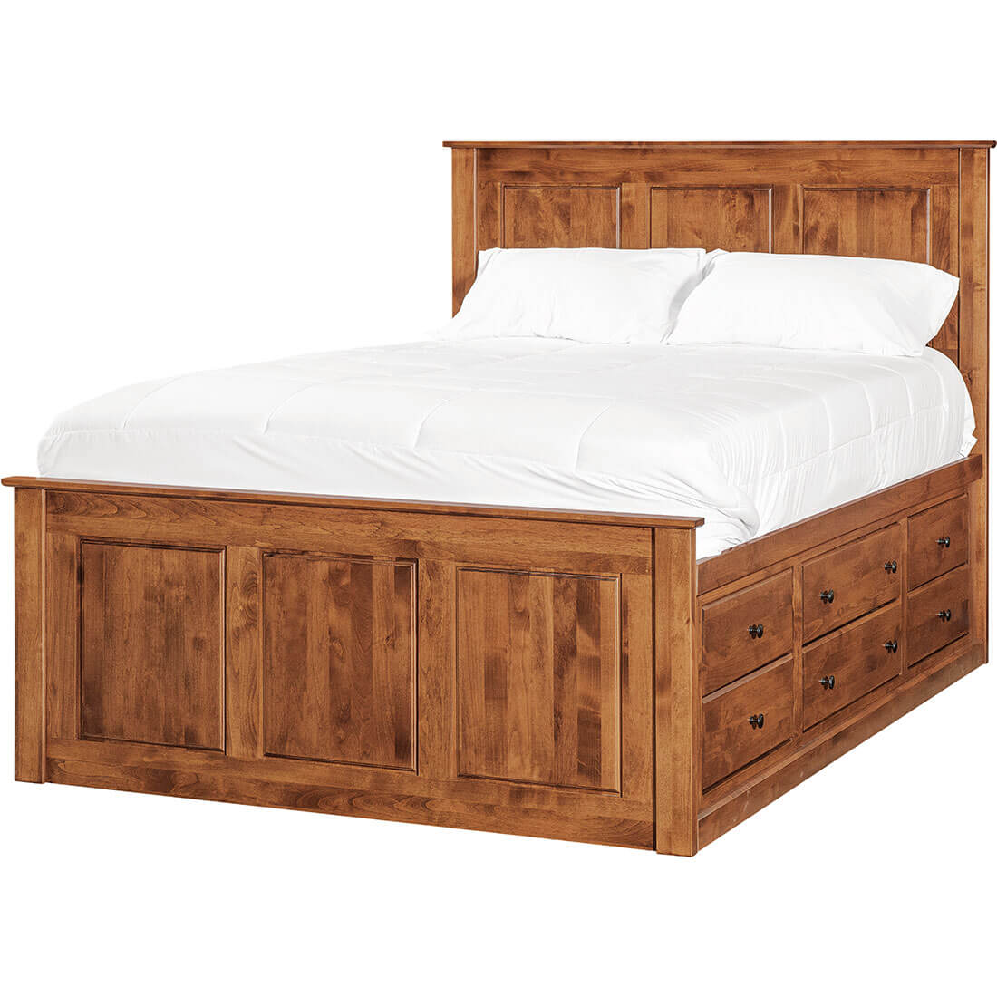 Archbold Furniture Shaker Queen Shaker Chest Bed Tall 6 Drawer 3 Drawer Pedestal and Raised Panel HB FB Right View
