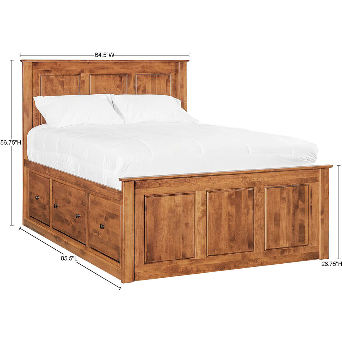 Archbold Furniture Shaker Queen Shaker Chest Bed Tall 6 Drawer 3 Drawer Pedestal and Raised Panel HB FB Specs