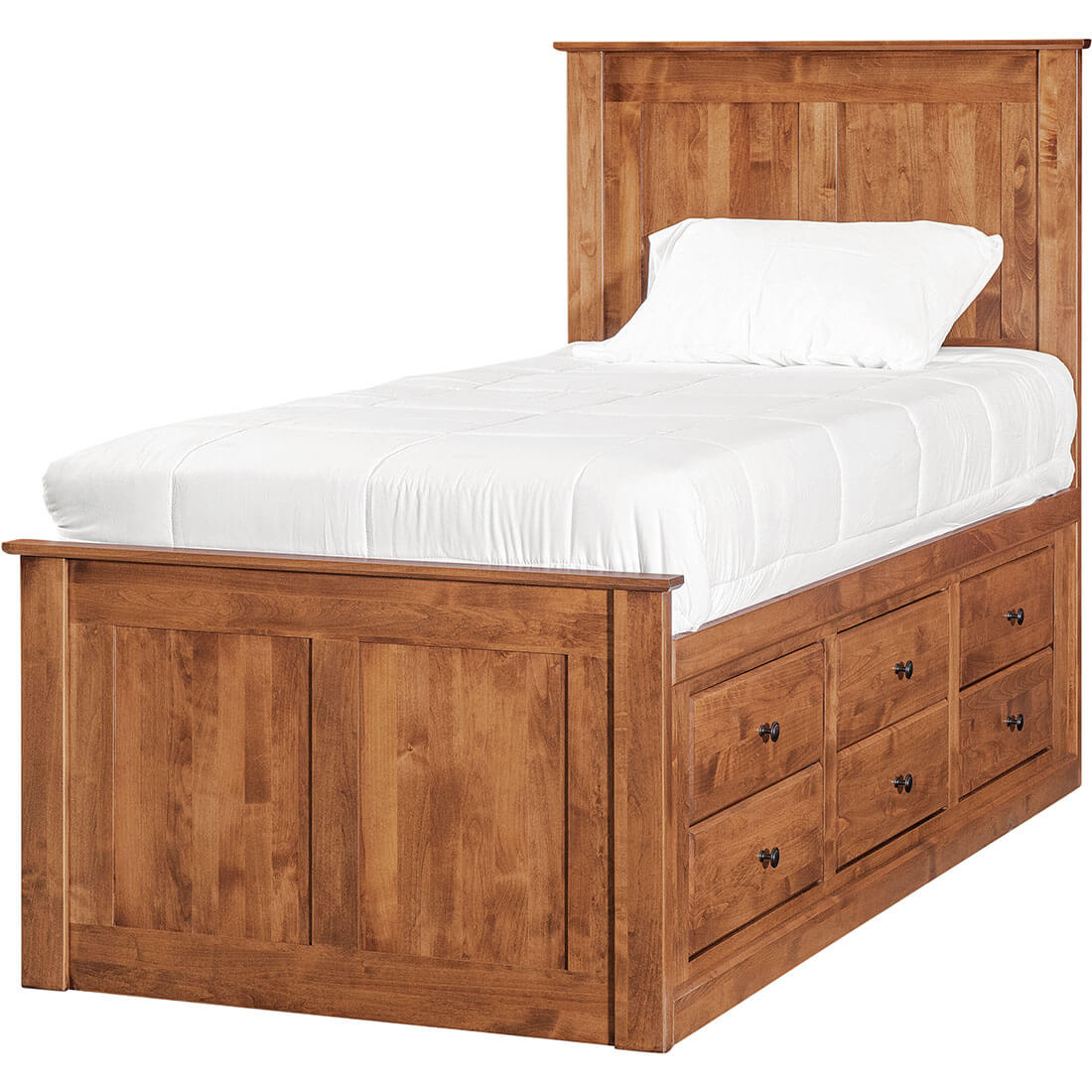 Archbold Furniture Shaker Twin Shaker Chest Bed Tall 6 Drawer 3 Drawer Pedestal and Raised Panel HB FB Right View