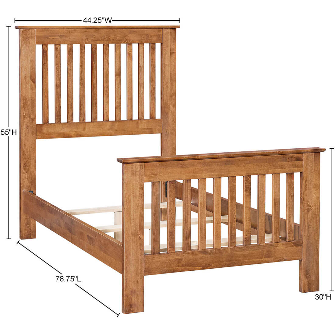 Archbold Furniture Shaker Slat Twin Bed Tall Footboard Frame