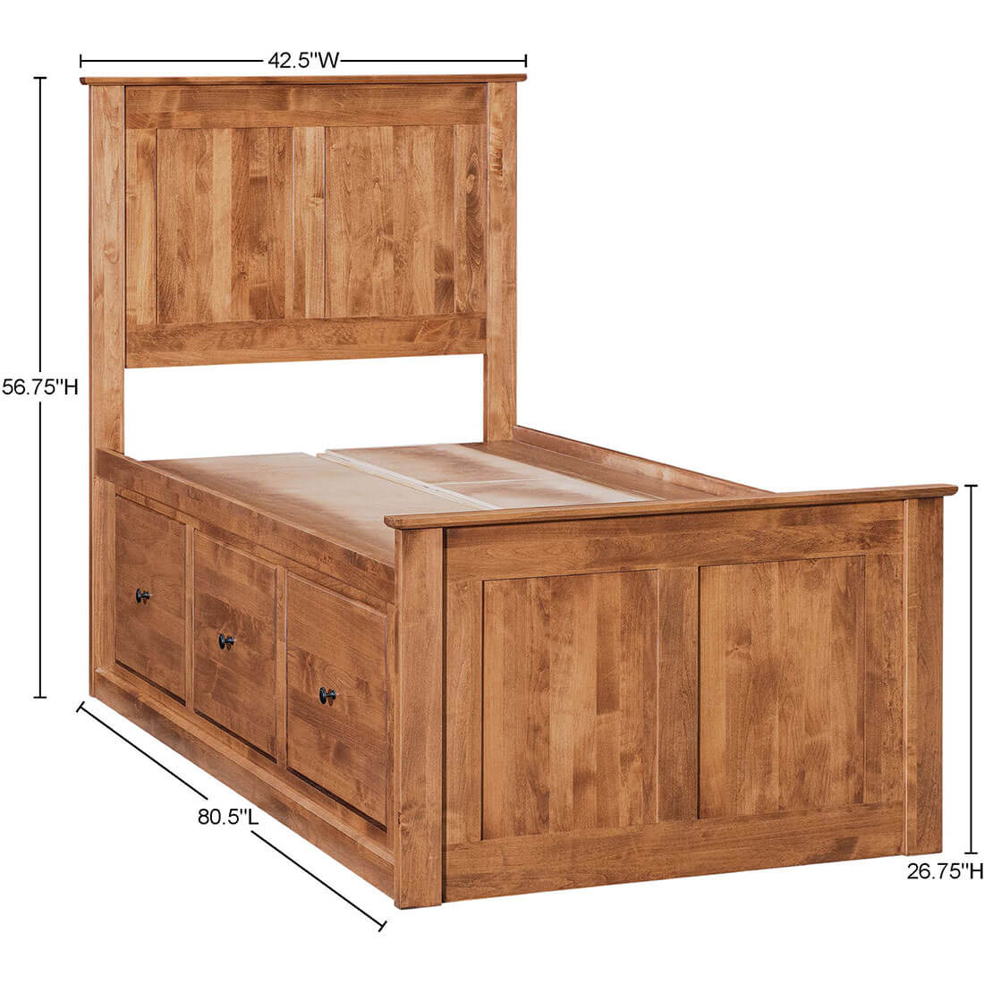 Archbold Furniture Shaker Twin Shaker Chest Bed Tall 6 Drawer 3 Drawer Pedestal and Raised Panel HB FB Frame