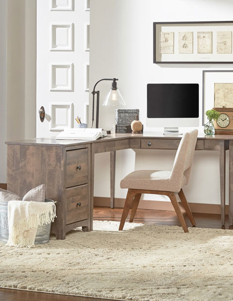 Archbold American Built Solid Wood Home Office Furniture, Desk and Upholstered Chair